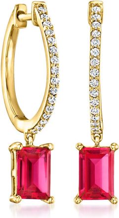 RS Pure by Ross-Simons Lab-Grown Ruby and. Lab-Grown Diamond Hoop Drop Earrings in 18kt Gold Over Sterling