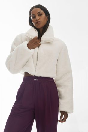 Alo | Faux Fur Cropped Amore Jacket in Ivory, Size: Medium