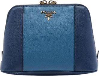 Prada Pre-owned Saffiano Clutch - Dames - Vintage Clutch - Blauw - ONE Size - Leer - Vintage