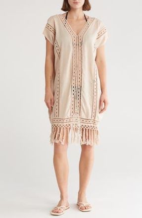 Boho Me Crochet Fringe Short Dress in Sand at Nordstrom Rack, Size X-Small