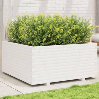 vidaXL Jardinera Madera Maciza De Pino Blanco 100x100x49,5 Cm Vidaxl