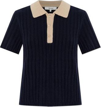 Frame Denim The Contrast Trim Polo - Dames - Cashmere truien - Blauw - L - Kasjmier - Truien & Vesten