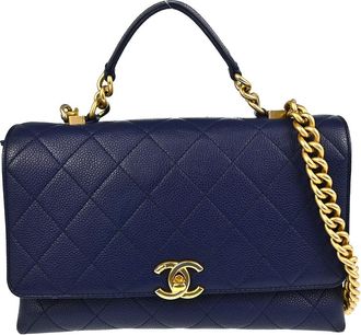 Chanel Chic Affinity Top Handle Bag Stitched Caviar Blue Leather Handbag (Pre-Owned)