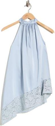 Renee C Sleeveless Lace Trim Satin Asymmetric Top in Steel Blue at Nordstrom Rack, Size 2X