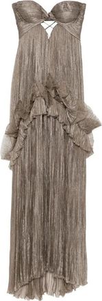 Maria Lucia Hohan Kleedjes, Dames, Bruin, S, Nylon, Yumi Geplooide Jurk met Ruches