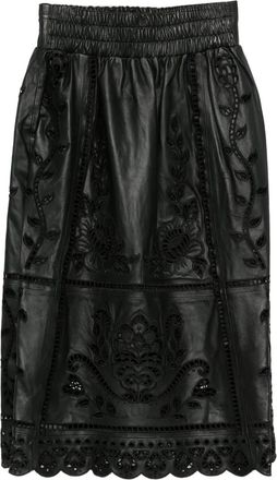 Farm Rio floral-embroidered scalloped skirt - Black