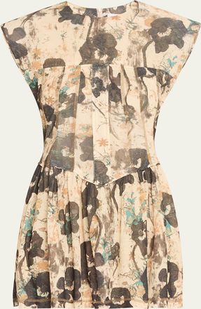 Ganni Printed Mesh Corset Mini Dress