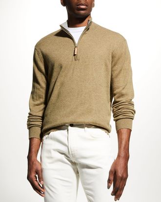 Neiman Marcus Mens Wool-Cashmere 1/4-Zip Sweater