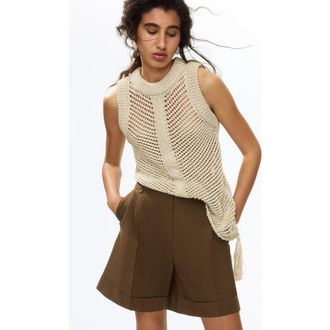H&M Dressy linen-blend shorts in Dark Khaki Green at Nordstrom, Size 18