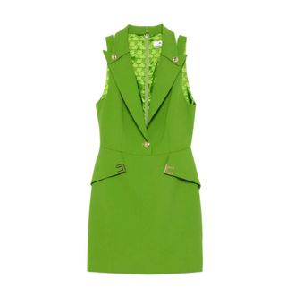 Elisabetta Franchi Short Dresses, female, Green, Size: M Double-layer stretch crepe mini dress