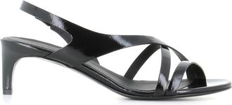 Del Carlo Zwarte leren sandaal met elastische sluiting - Dames - Sandalen met hakken - Zwart - 38 EU - Leer - Schoenen