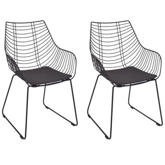 Beliani Conjunto De 2 Sillas De Comedor De Metal Respaldo De Alambre Asiento De Piel Sint&eacute;tica Negro Annapolis