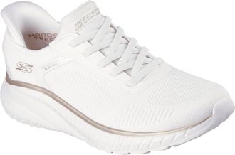 Skechers Womens Bobs Squad Chaos Current Muse Slip-On Sneakers, White/Gold Textile, 4.5 UK