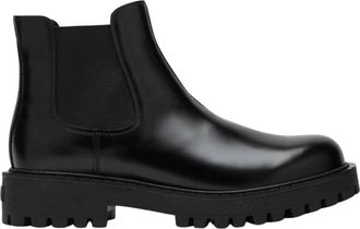 Prada Schoenen, Heren, Zwart, 44 1/2 EU, Leer, Leren Chelsea Boots