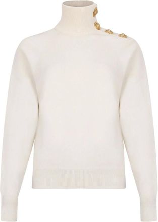Balmain Turtlenecks, female, White, Size: 2XS High-Neck Coin-Button Sweater