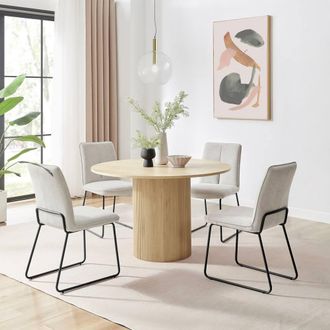 Furniturebox Penrose Oak Effect Round Dining Table & 4 Halleyy Chairs in Taupe