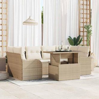 vidaXL Vidaxl - Conjunto De Sof&aacute; De Jard&iacute;n Con Coj&iacute;n 7 Pcs Beige Polirat&aacute;n
