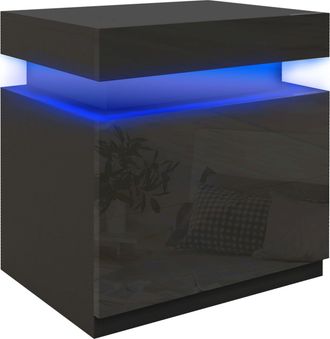 HOMCOM High Gloss Bedside Table with LED Light and 2 Drawers - Black | TJ Hughes