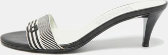 Ferragamo Black/white Canvas Slide Sandals