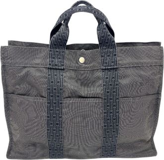 Herm&egrave;s Gray Canvas Handbag Tote Bag (Pre-Owned)