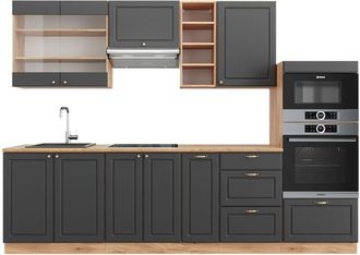 Vicco Mueble De Cocina Fame-line, Antracita Casa De Campo/roble Kraft Dorado, 280 Cm Sin Encimera