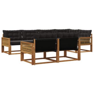 vidaXL Conjunto De Sof&aacute;s De Exterior Con Coj&iacute;n 7 Pcs Natural Y Negro Vidaxl