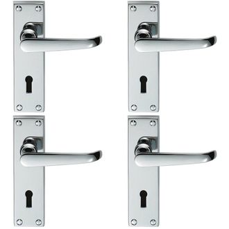 Loops 4x PAIR Straight Victorian Handle on Lock Backplate 150 x 42mm Polished Chrome