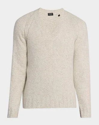 Ermenegildo Zegna Men & apos;s Cashmere and Wool Chunky Knit V-Neck Sweater