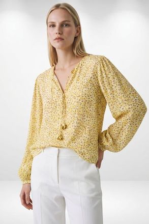 Exquise Florenz Crew Neck Tie Front Patterned Blouse in Multi Color at Nordstrom, Size Large