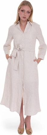 Pennyblack Gestreepte Linnen Chemisier Jurk met Riem - Dames - Shirt Kleedjes - Wit - M - Linnen - Kleedjes