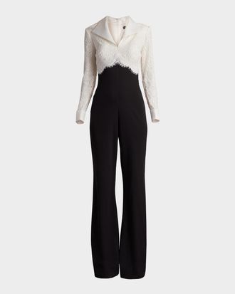 Tadashi Shoji Bootcut Lace & Crepe Jumpsuit