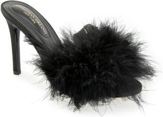 Christian Siriano Jazeily Feather Slide Sandal in Black at Nordstrom, Size 9.5