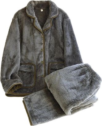 Generic Mens Polar Fleece Pajama Set Long Sleeve Lapel Collar Loungewear Cozy Sleepwear For Cold Weather Comfortable Homewear Nightwear Attire (Dark Gray, XL)