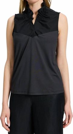 Foxcroft Tammy Knit-Woven Ruffle Collar Layering Tank In Black