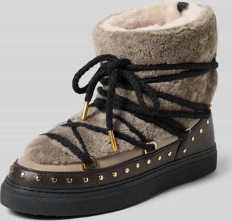 INUIKII Snow Boots aus Leder mit Teddyfell Modell CURLY ROCK in Taupe, Größe 36