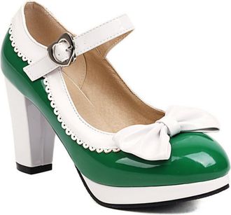 Generic Womens Chunky Heel Mary Jane Shoes Platform Formal Party Pumps with Bowknot,Green,5.5 UK