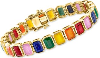 Ross-Simons Bezel-Set Multi-Gemstone Bracelet in 18kt Gold Over Sterling