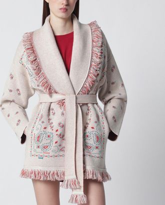 Alanui Beige/Koralle Bandana-Jacquard-Cardigan