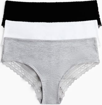 H&M 3er-Pack Hipster aus Baumwolle und Spitze - Grau