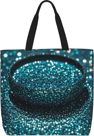 Generic Teal Glitter Shoulder Bag Durable Carry Bag Handle Shopping Bags For Picnic Travel Ladies