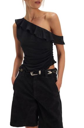 Free People Isla Ruffle One-Shoulder Crop Top in Black at Nordstrom, Size X-Small