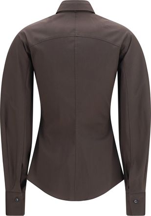 Brunello Cucinelli Womens Cotton Blend Shirt With Tie Chocolate Cotton; Polyamide; Elastane