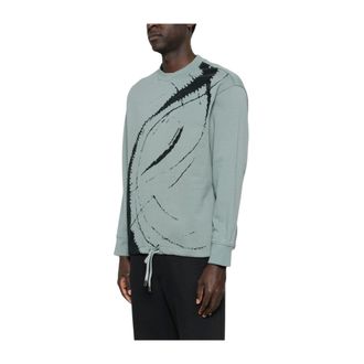 Emporio Armani Sweatshirts, male, Blue, Size: L French terry jersey oversized sweatshirt with flocked print