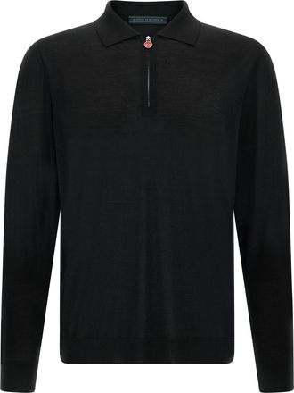 Kiton Black Wool Polo Mens Shirt