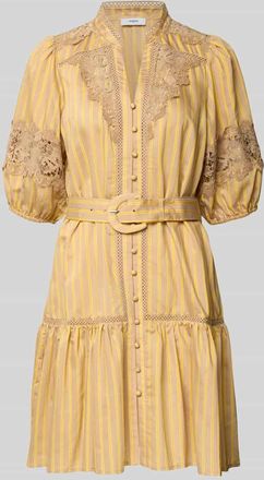 Suncoo Knielanges Kleid mit Spitze und G&uuml;rtel Modell CATLEYA in Camel, Gr&ouml;&szlig;e L