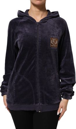 Cavalli Cotton Blend Velvet Zip-Up Hoodie Sweatshirt Womens Sweater (Pre-Owned)