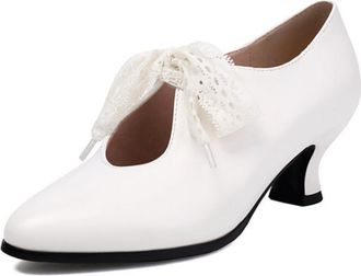 Generic Womens Pointed Toe Pumps Lace Bow Embellishment Cutout Detail Kitten Heel Textured Upper Lightweight Comfortable Shoes for Fashion Party,White,4.5 UK