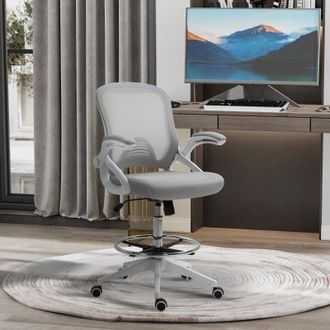 STILVORA Sedia Da Ufficio Ergonomica Con Poggiapiedi, Braccioli Ribaltabili, Altezza Regolabile, Schienale In Rete, Grigio Chiaro