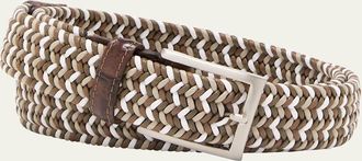 W. Kleinberg Mens Stretch Woven Belt with Alligator Trim