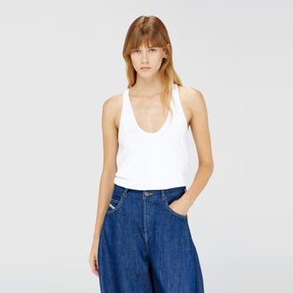 Diesel Ribbed tank top with Oval D - T-Shirts - Woman - White